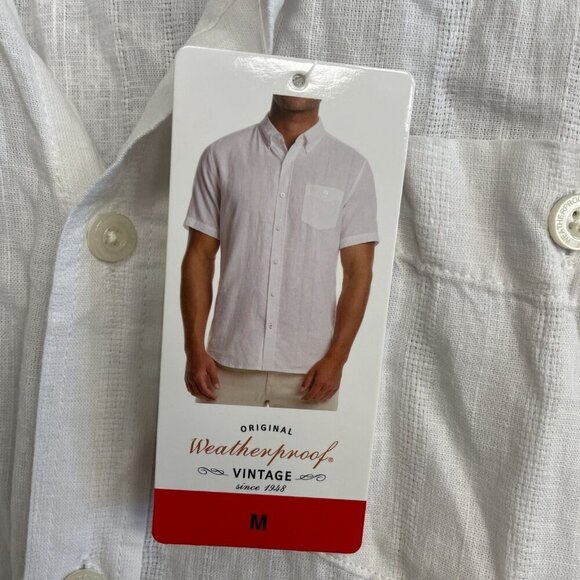NEW Weatherproof Vintage Washable Linen Men's M White Short Sleeve Button-Up - Picture 8 of 9